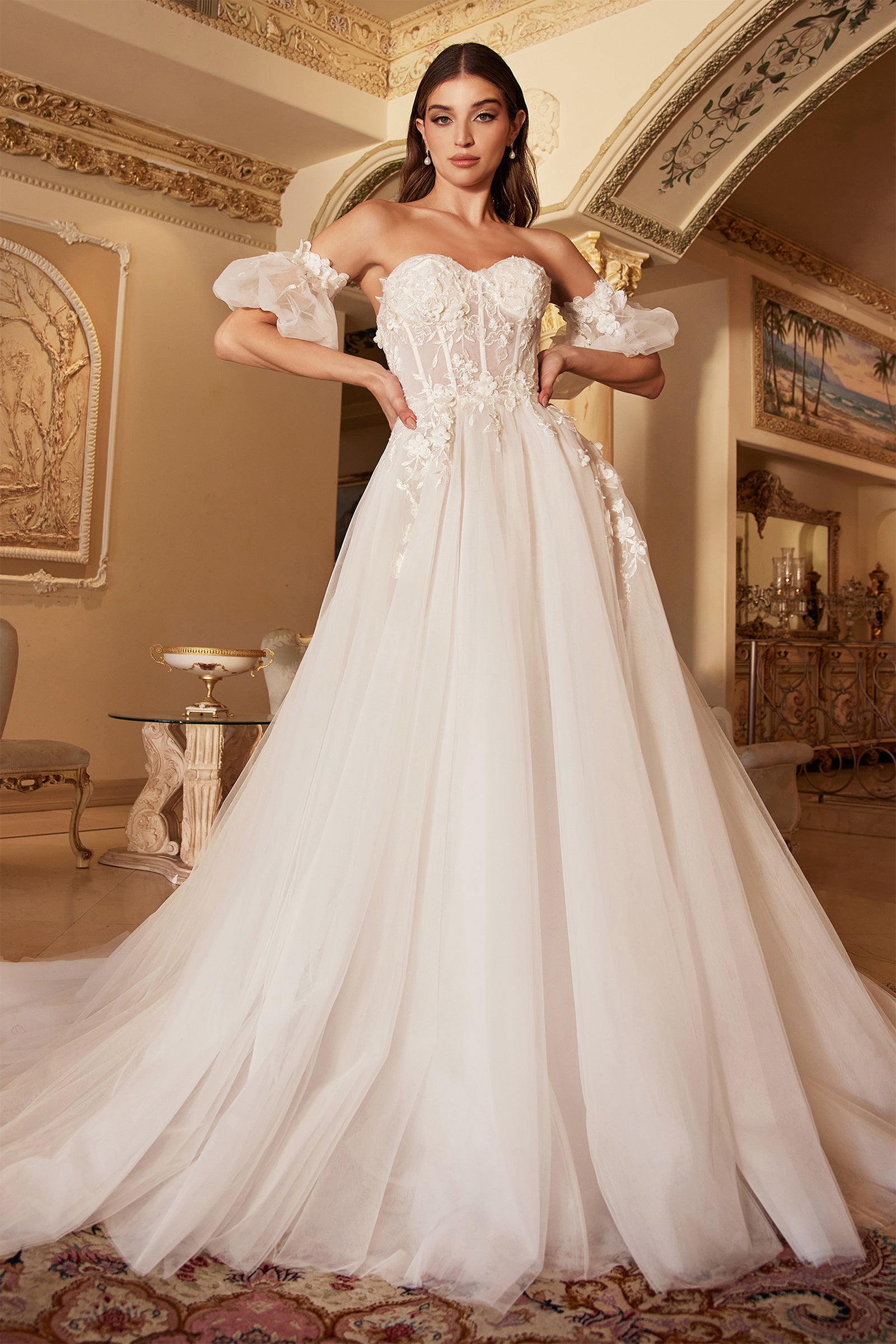 CINDERELLA DIVINE A1103W Strapless Layered Tulle Corset Bridal Gown