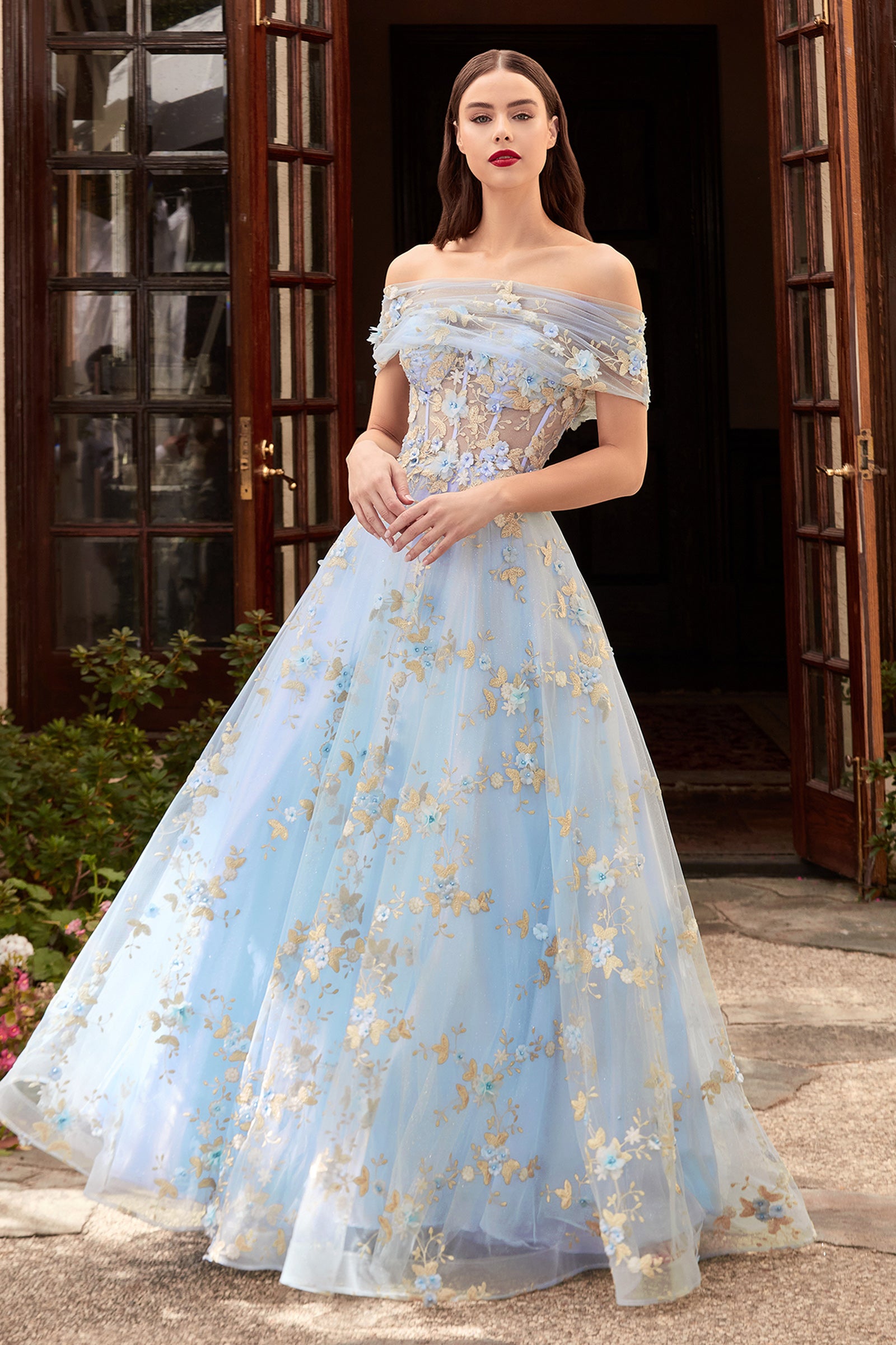 CINDERELLA DIVINE CD963 A-Line Strapless 3D Floral Ball Gown – The