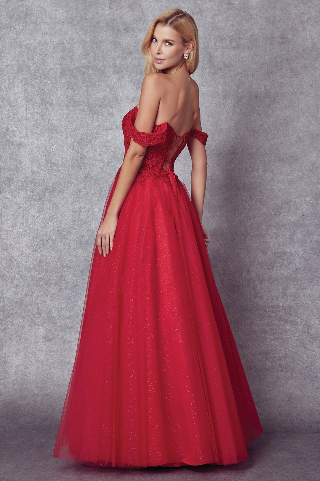 JULIET 280 Off-Shoulder Embroidered Tulle Gown