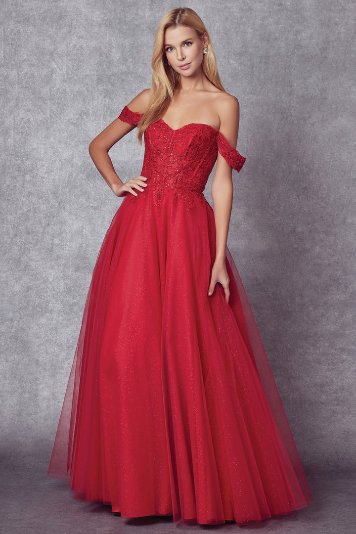 JULIET 280 Off-Shoulder Embroidered Tulle Gown