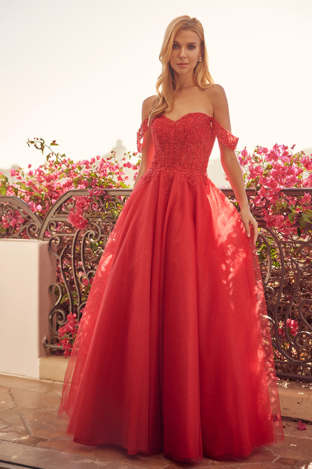 JULIET 280 Off-Shoulder Embroidered Tulle Gown