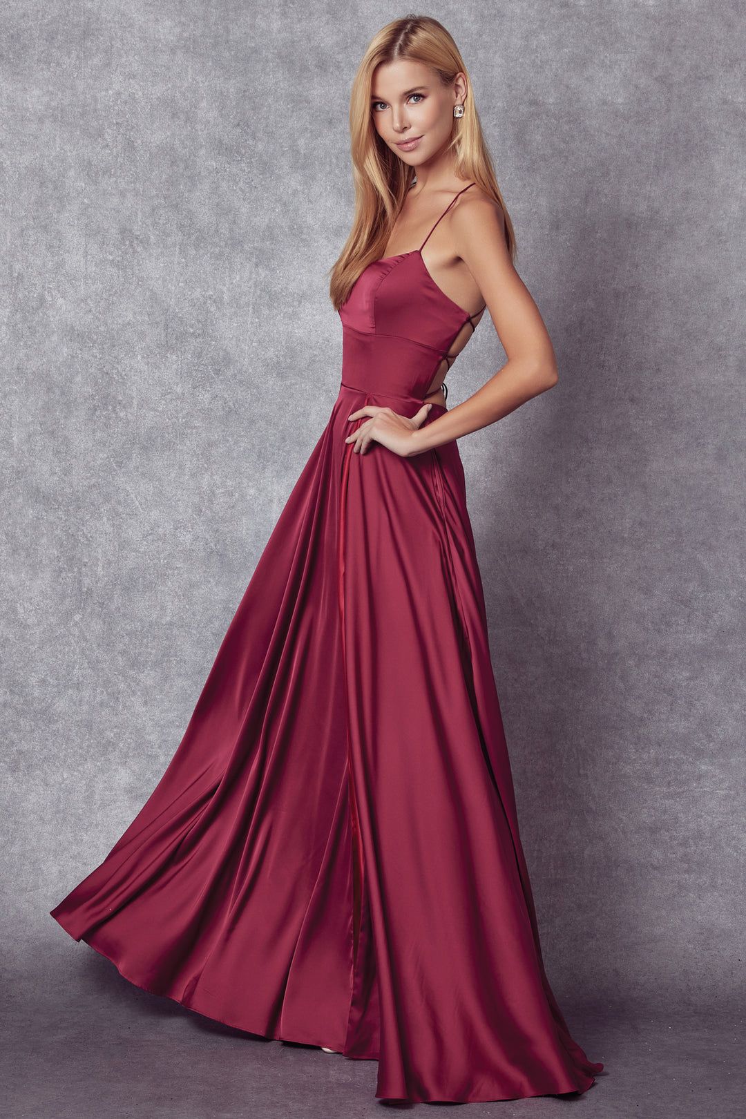 JULIET 278 A-Line Side Slit Skirt Evening Formal Dress