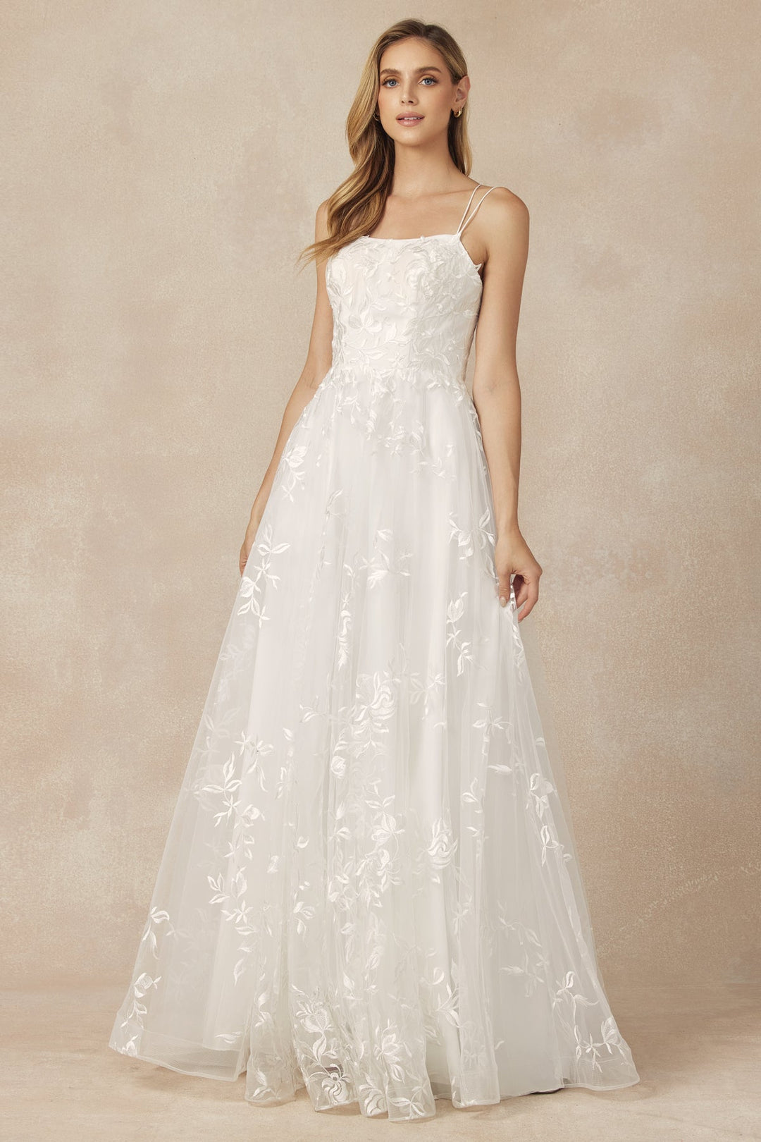 JULIET 279W A-Line Sleeveless Embroidered Lace Gown