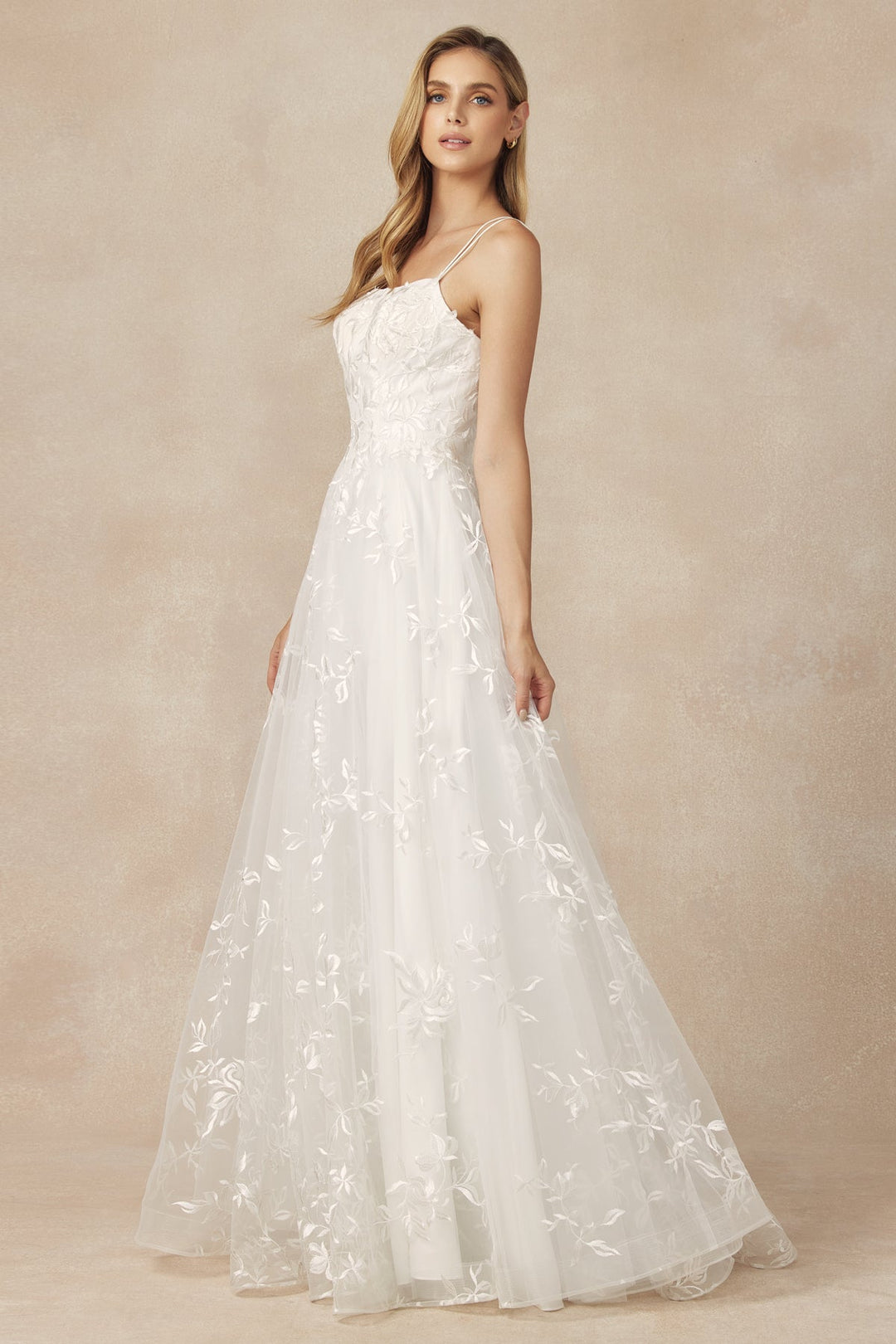 JULIET 279W A-Line Sleeveless Embroidered Lace Gown