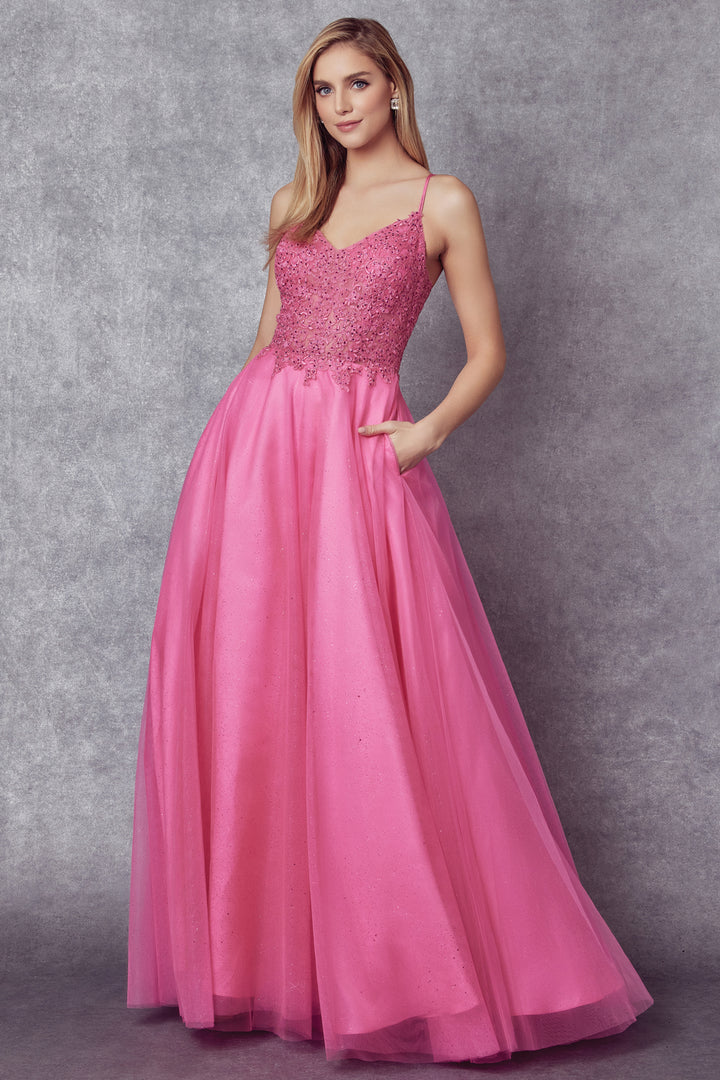 JULIET 268 Embroidered Sparkle Tulle and Stones Accents Ball Gown