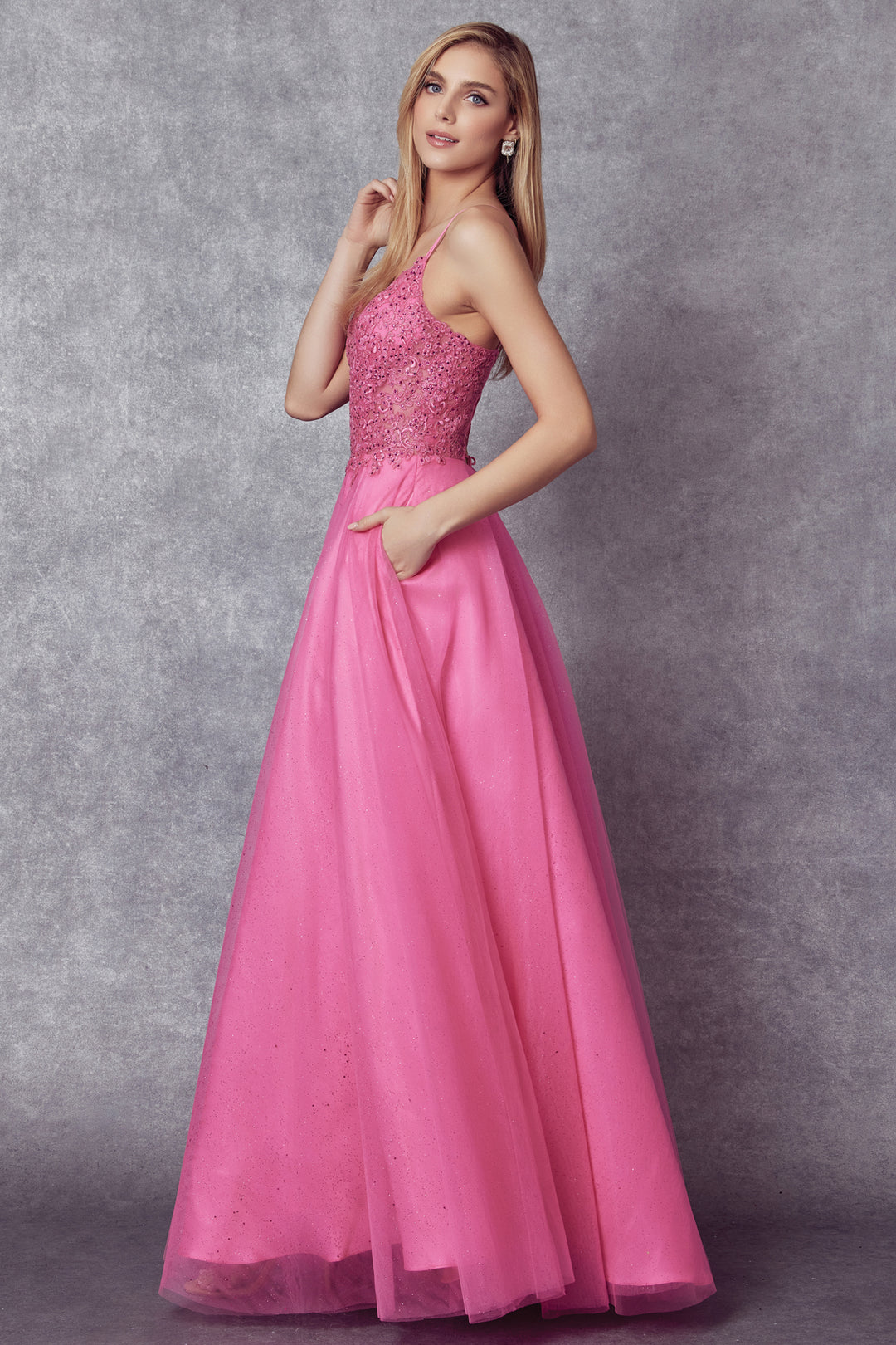 JULIET 268 Embroidered Sparkle Tulle and Stones Accents Ball Gown