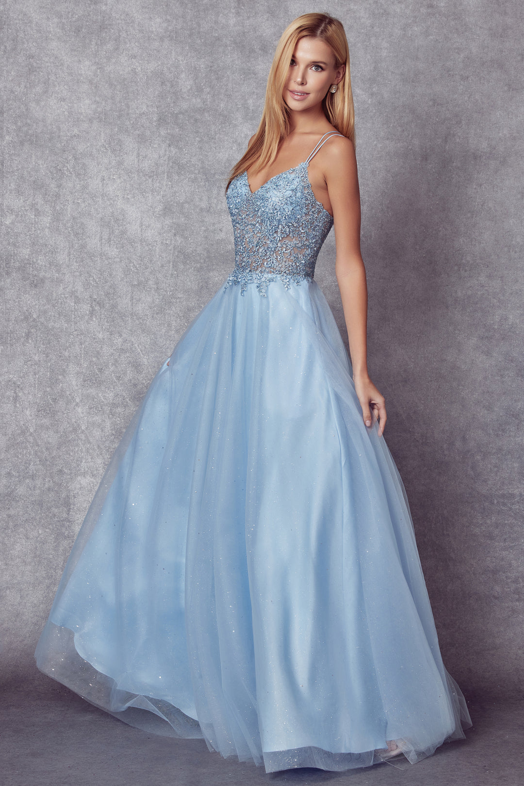 JULIET 268 Embroidered Sparkle Tulle and Stones Accents Ball Gown