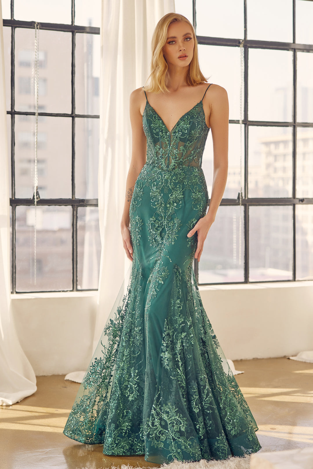 JULIET 274 Embroidered Sequins Mermaid Evening Gown