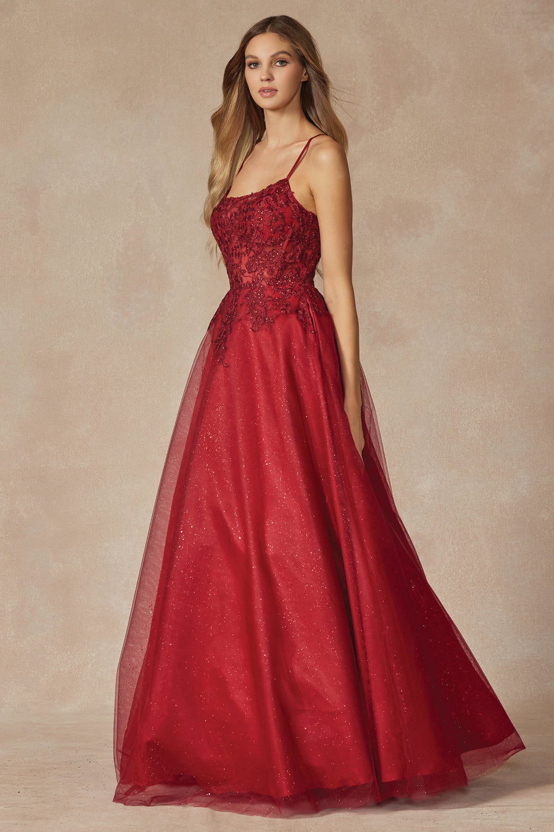 JULIET 295 Leaf Lace Gown with Corset Bodice Gown