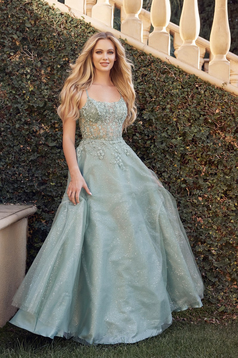 JULIET 295 Leaf Lace Gown with Corset Bodice Gown