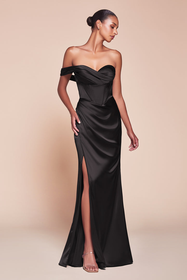 CINDERELLA DIVINE 7448 One Shoulder Satin Fitted Dress