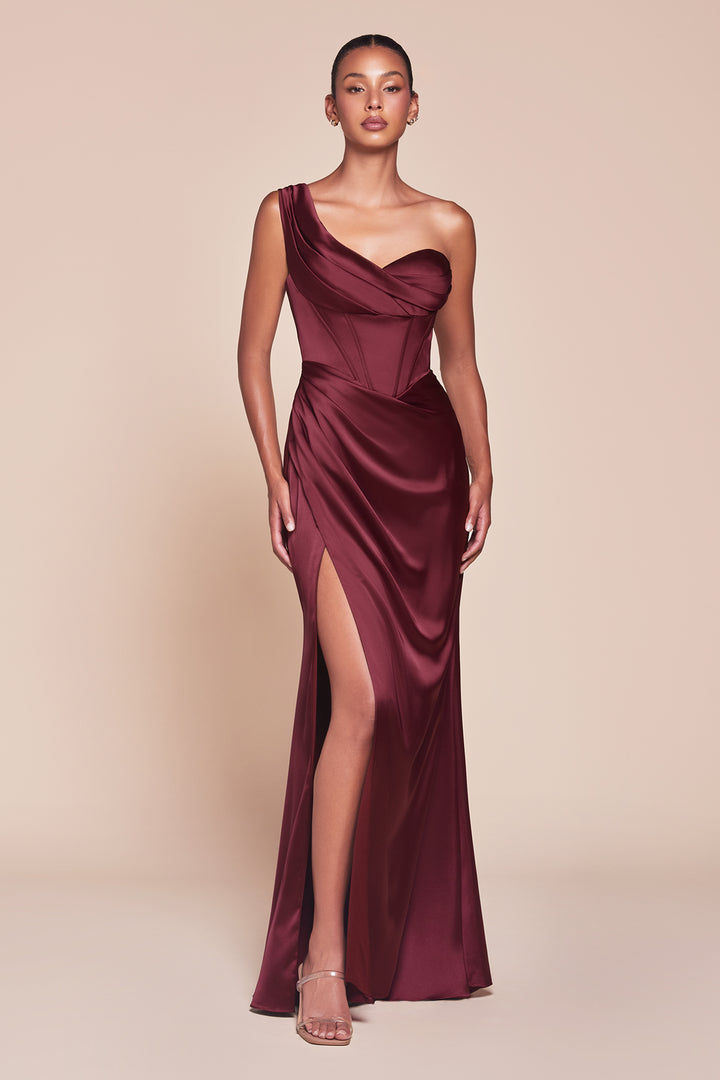 CINDERELLA DIVINE 7448 One Shoulder Satin Fitted Dress