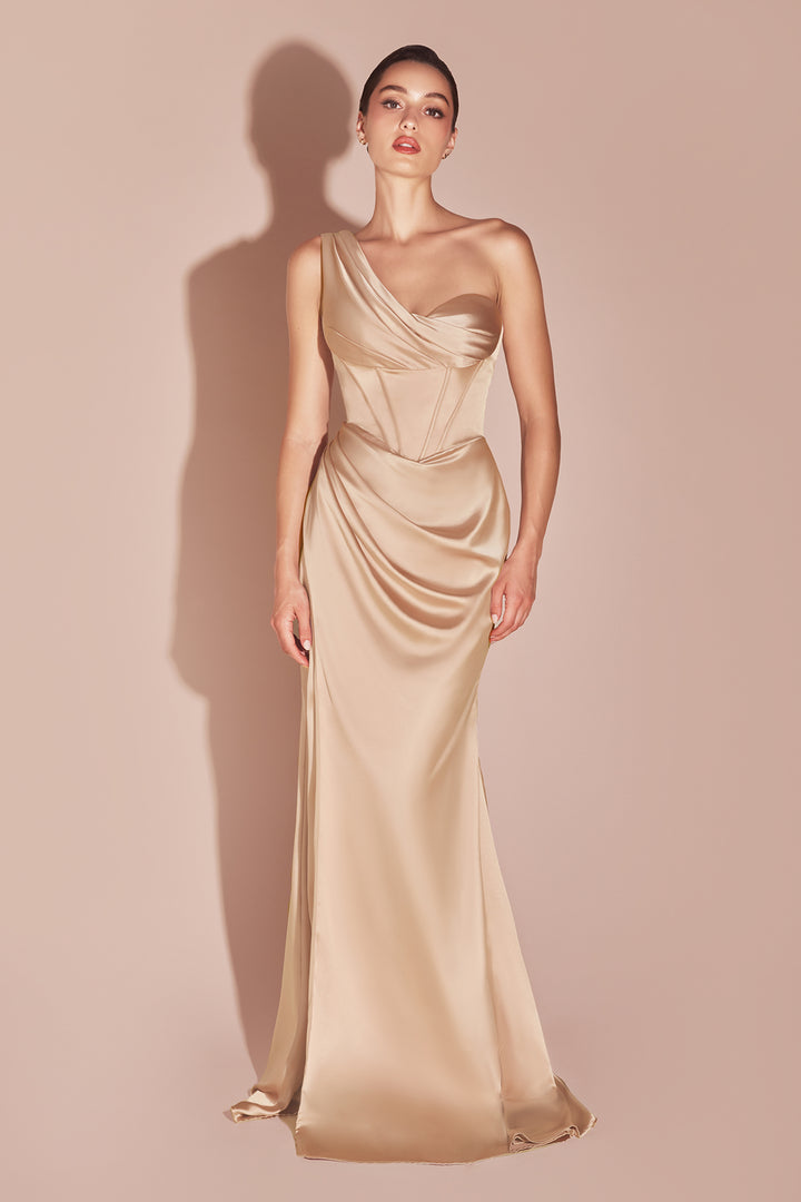 CINDERELLA DIVINE 7448 One Shoulder Satin Fitted Dress