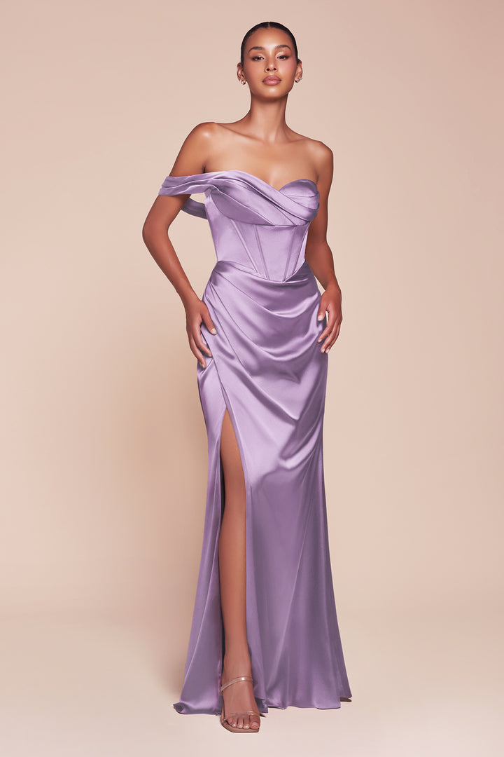 CINDERELLA DIVINE 7448 One Shoulder Satin Fitted Dress