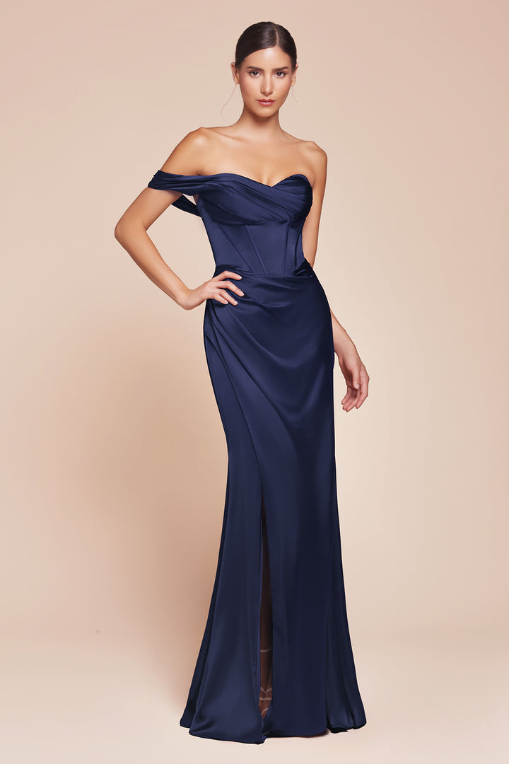 CINDERELLA DIVINE 7448 One Shoulder Satin Fitted Dress