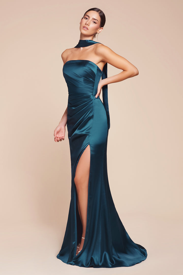 CINDERELLA DIVINE 7451 Strapless with Sash Satin Fitted Dress