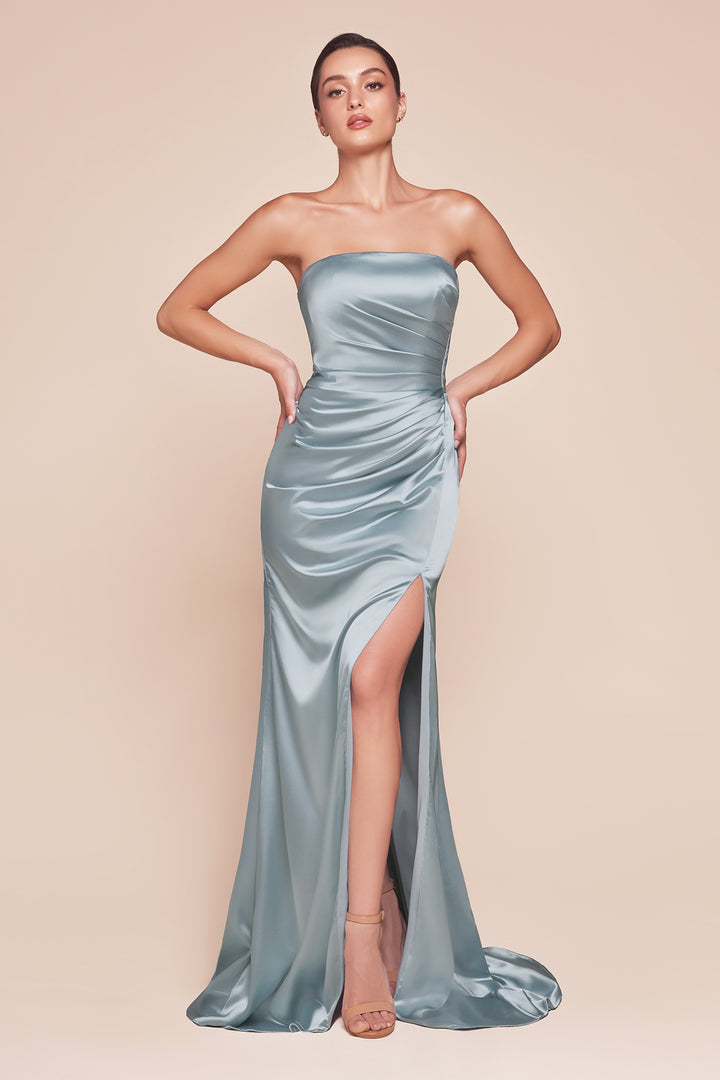 CINDERELLA DIVINE 7451 Strapless with Sash Satin Fitted Dress