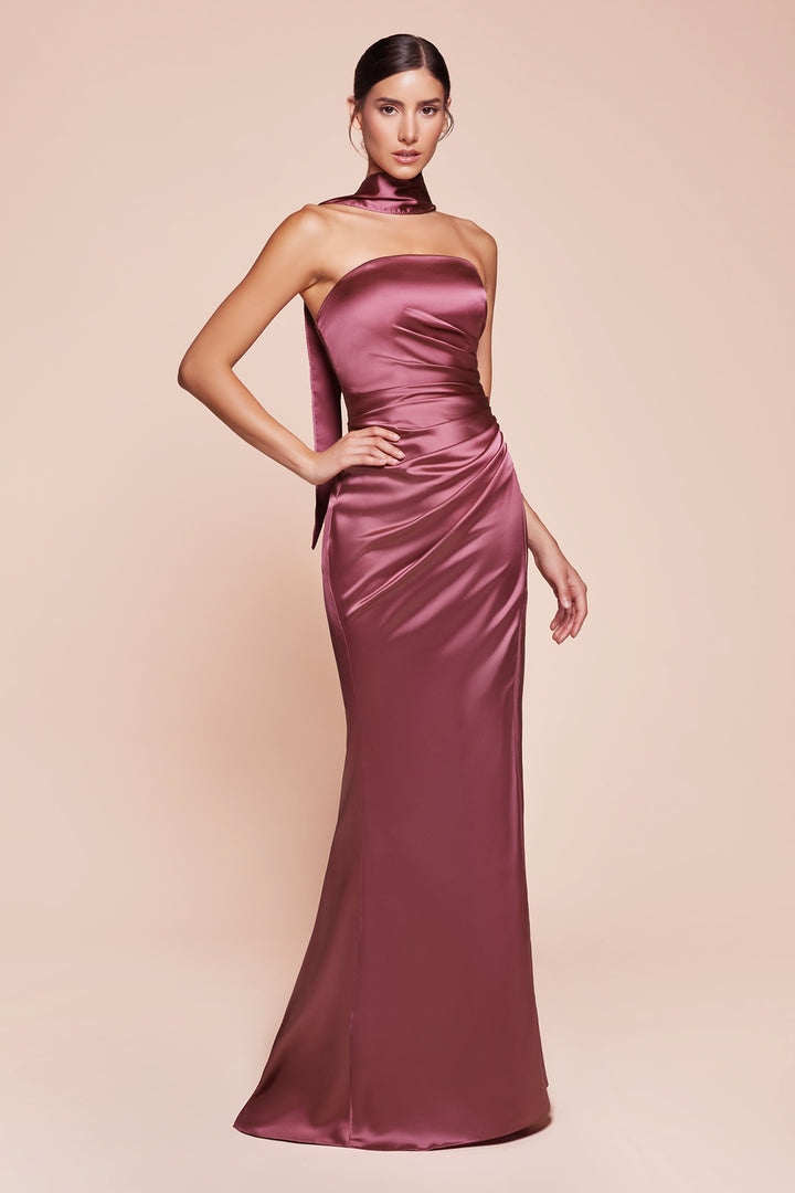 CINDERELLA DIVINE 7451 Strapless with Sash Satin Fitted Dress