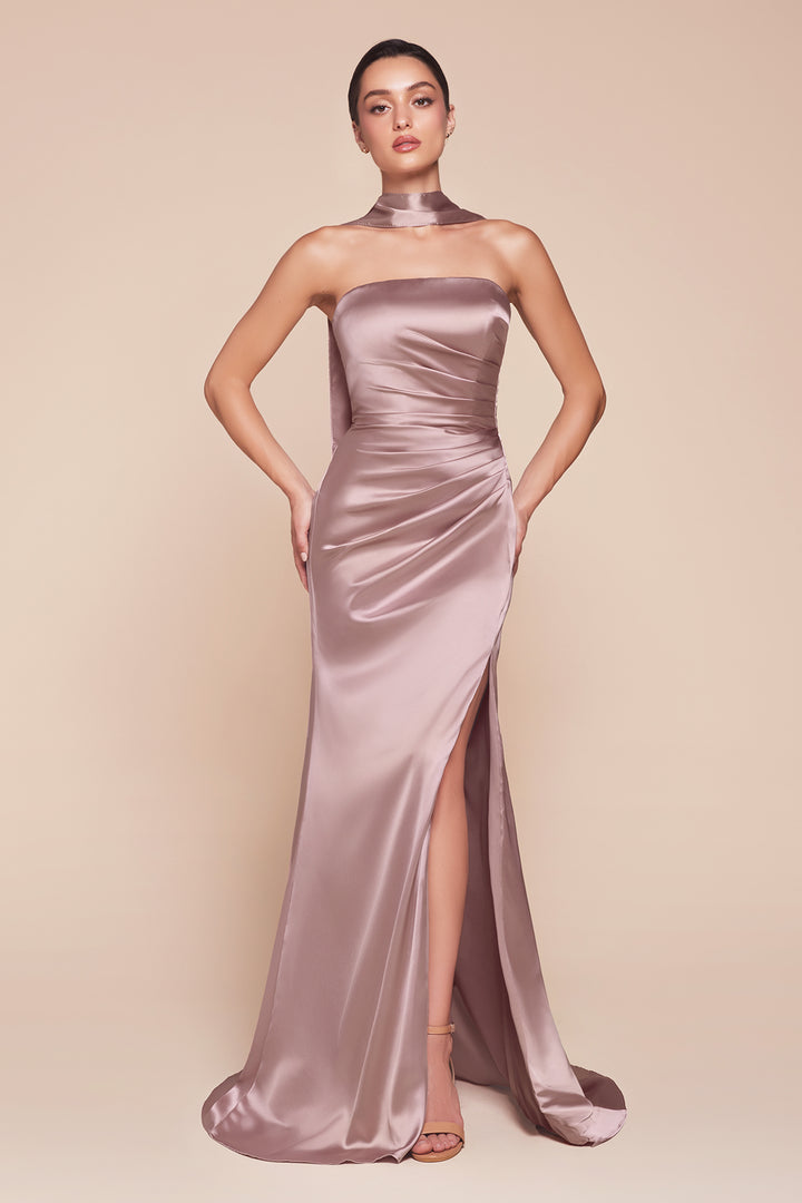 CINDERELLA DIVINE 7451 Strapless with Sash Satin Fitted Dress