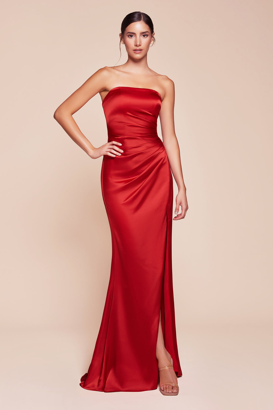 CINDERELLA DIVINE 7451 Strapless with Sash Satin Fitted Dress