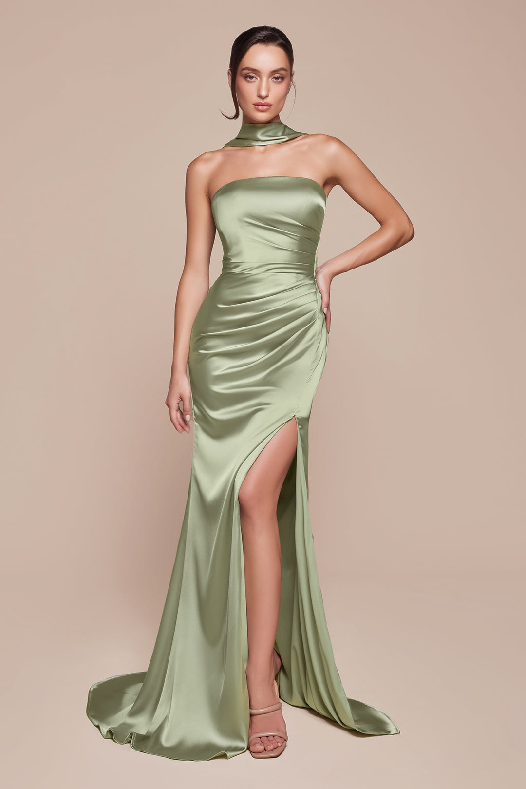 CINDERELLA DIVINE 7451 Strapless with Sash Satin Fitted Dress