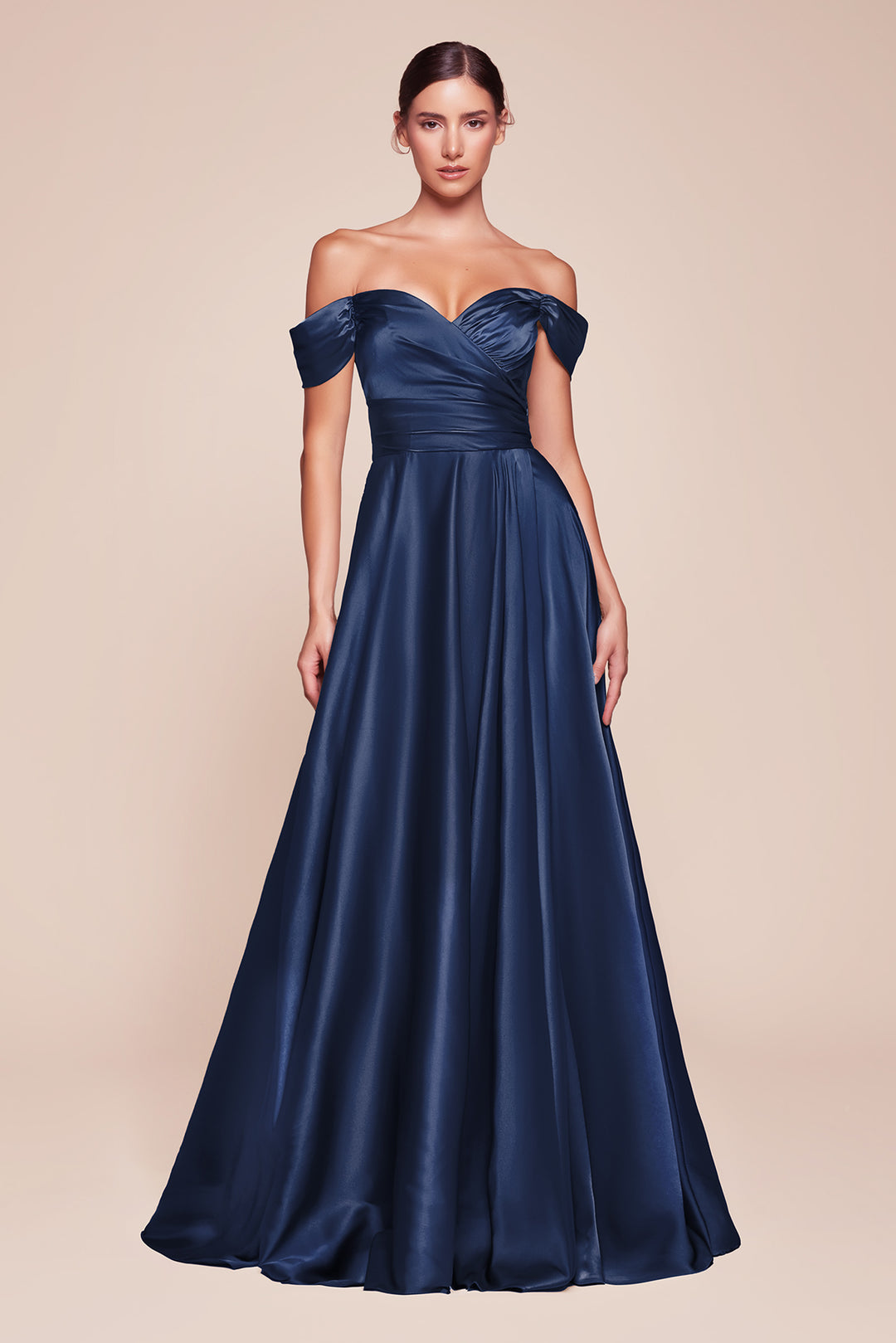 CINDERELLA DIVINE 7493C Plus Size Sweetheart Off-Shoulder A-Line Satin Evening Dress