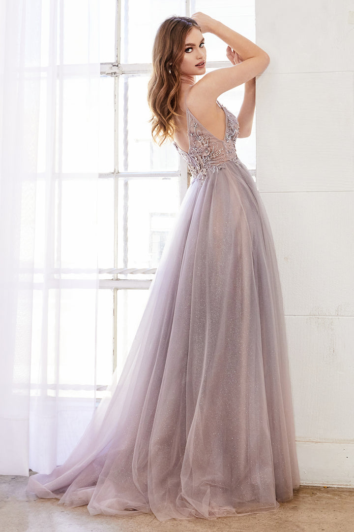 ANDREA & LEO A0850 Beaded Bodice Ombre Tulle A-Line Slit Dress