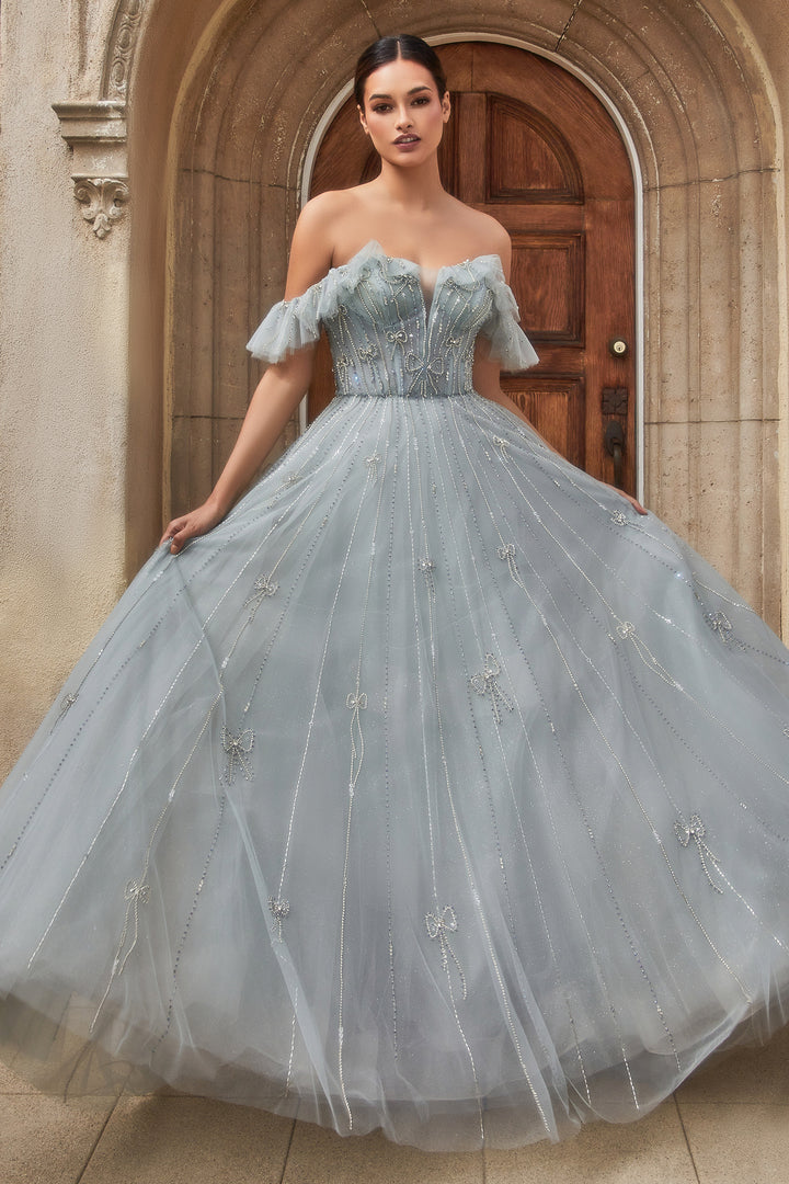 ANDREA & LEO A1092 Ruffled Off-Shoulder Tulle A-Line Dress