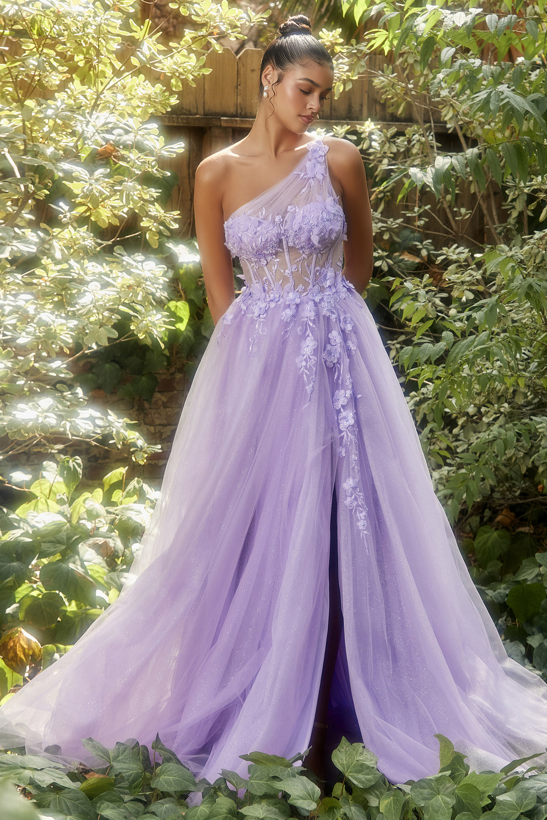 ANDREA & LEO A1140 3D Butterfly One Shoulder Tulle A Line Dress