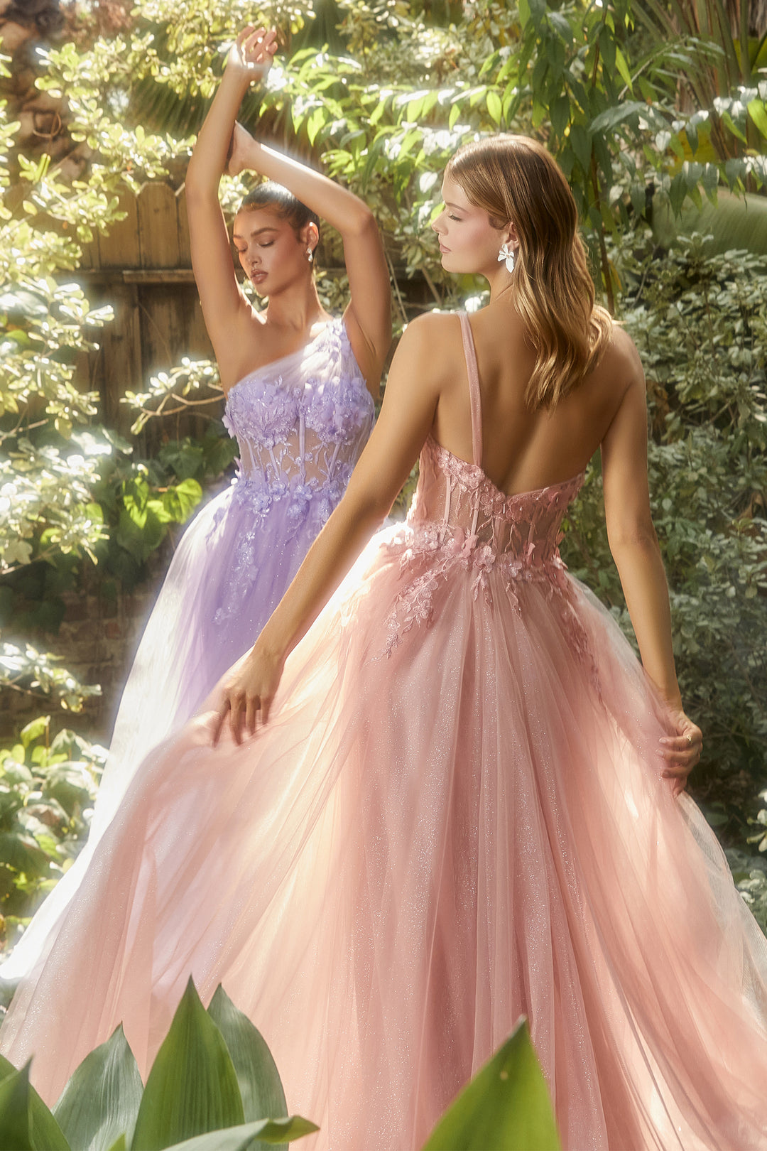 ANDREA & LEO A1140 3D Butterfly One Shoulder Tulle A Line Dress