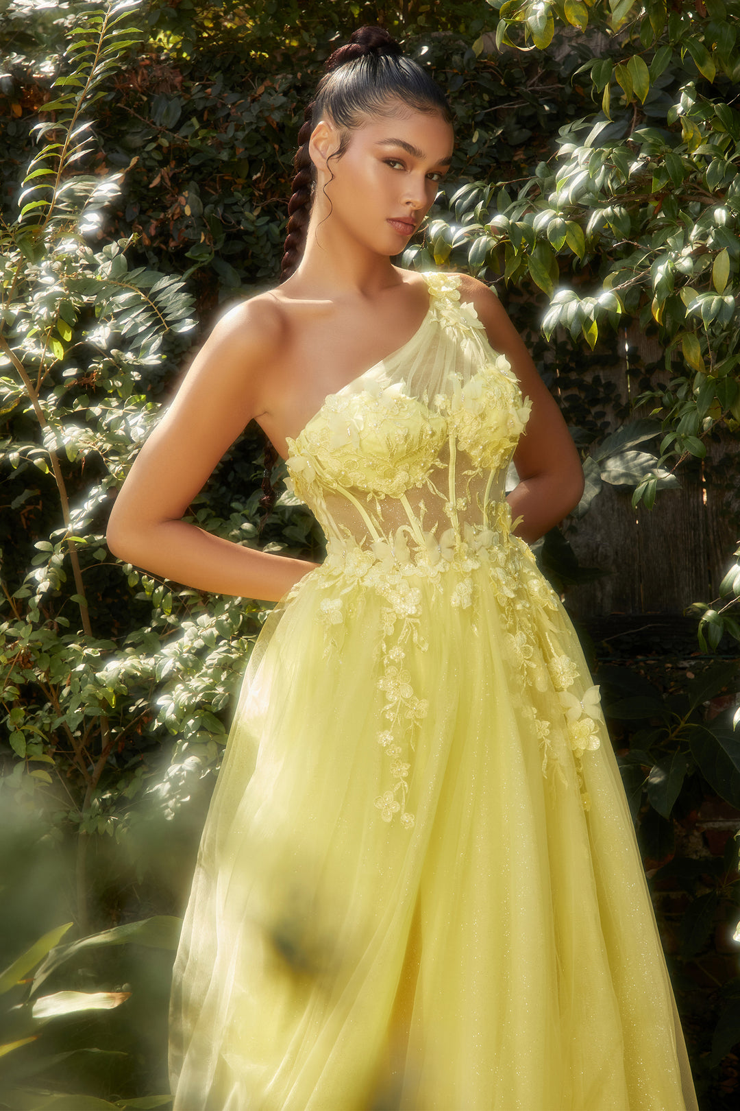 ANDREA & LEO A1140 3D Butterfly One Shoulder Tulle A Line Dress