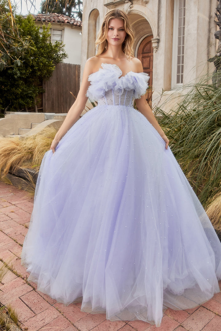ANDREA & LEO A1199 Beaded Strapless Bodice Tulle Ball Gown Dress