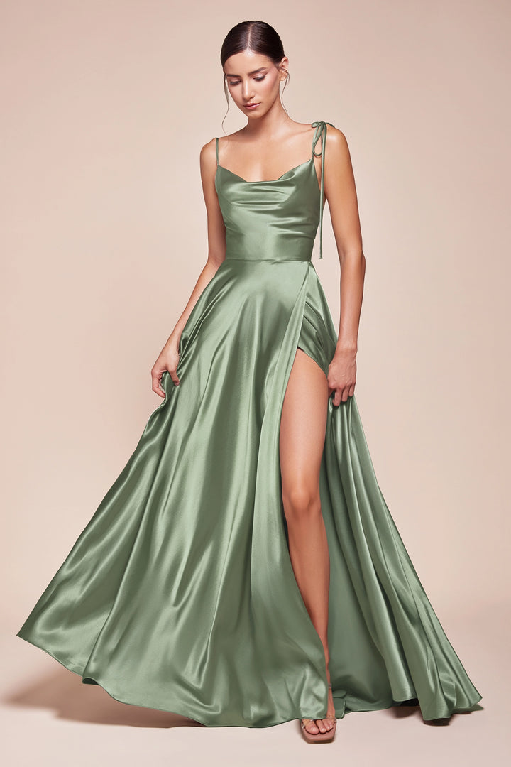 CINDERELLA DIVINE BD104 Satin A-Line with Slit Dress