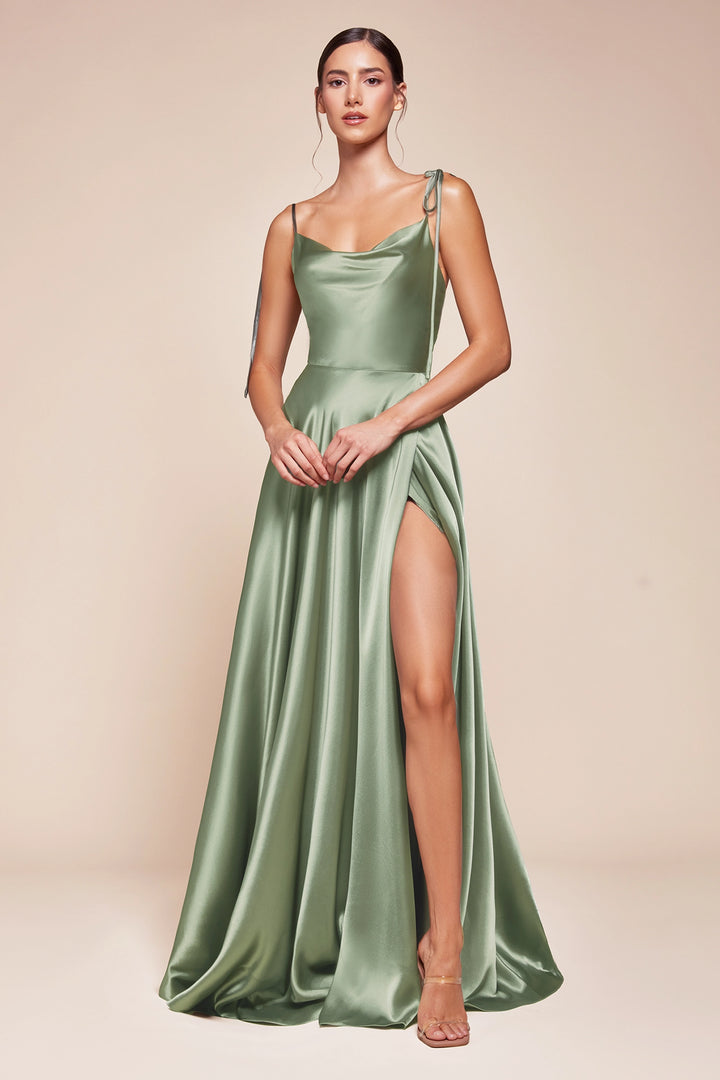 CINDERELLA DIVINE BD104 Satin A-Line with Slit Dress