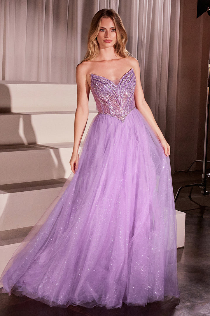 CINDERELLA DIVINE CC415 Beaded Strapless Tulle Ball Gown