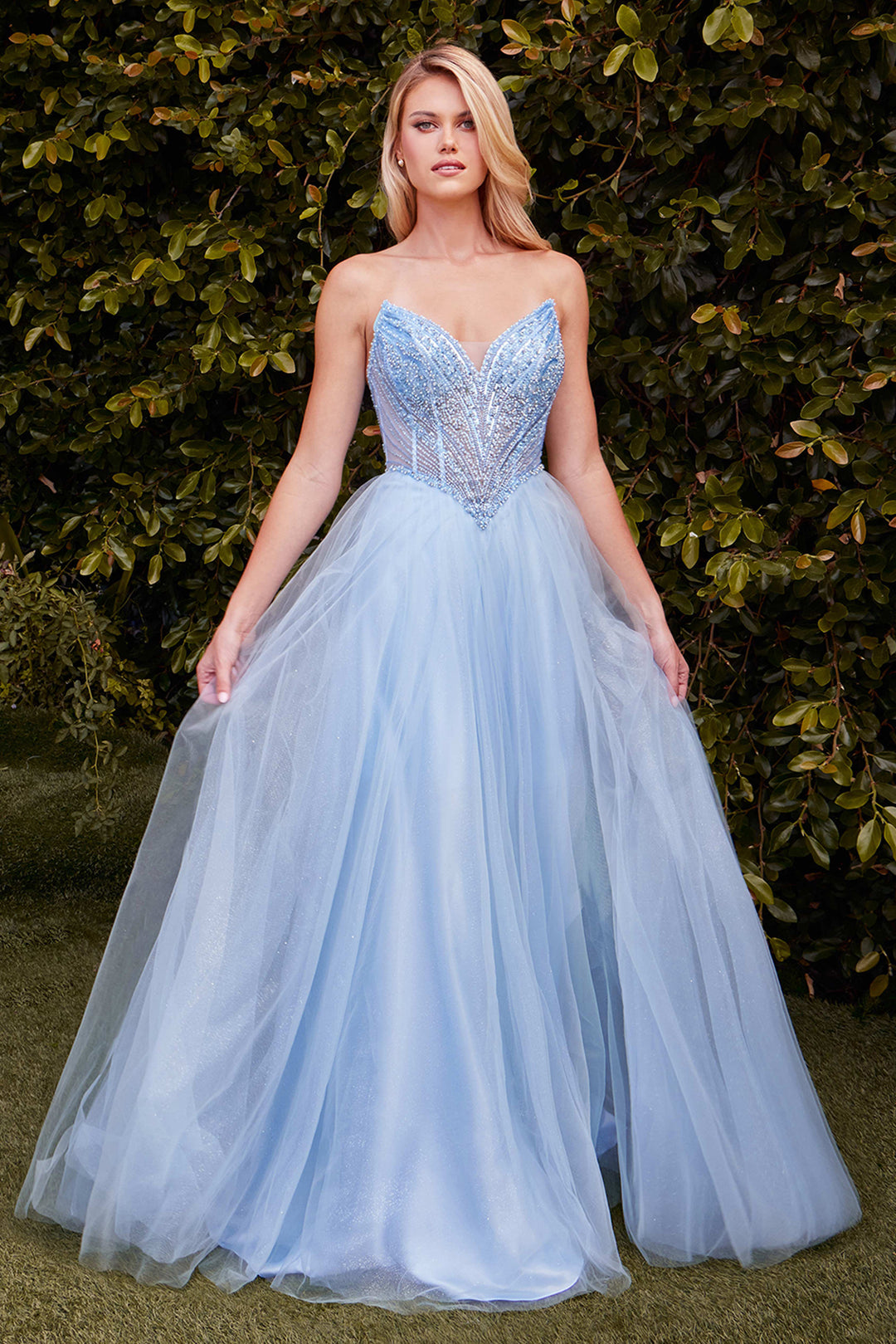 CINDERELLA DIVINE CC415 Beaded Strapless Tulle Ball Gown