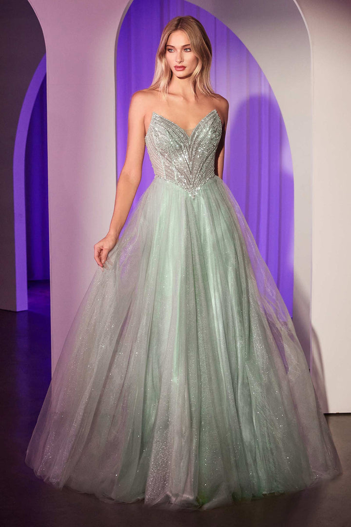 CINDERELLA DIVINE CC415 Beaded Strapless Tulle Ball Gown