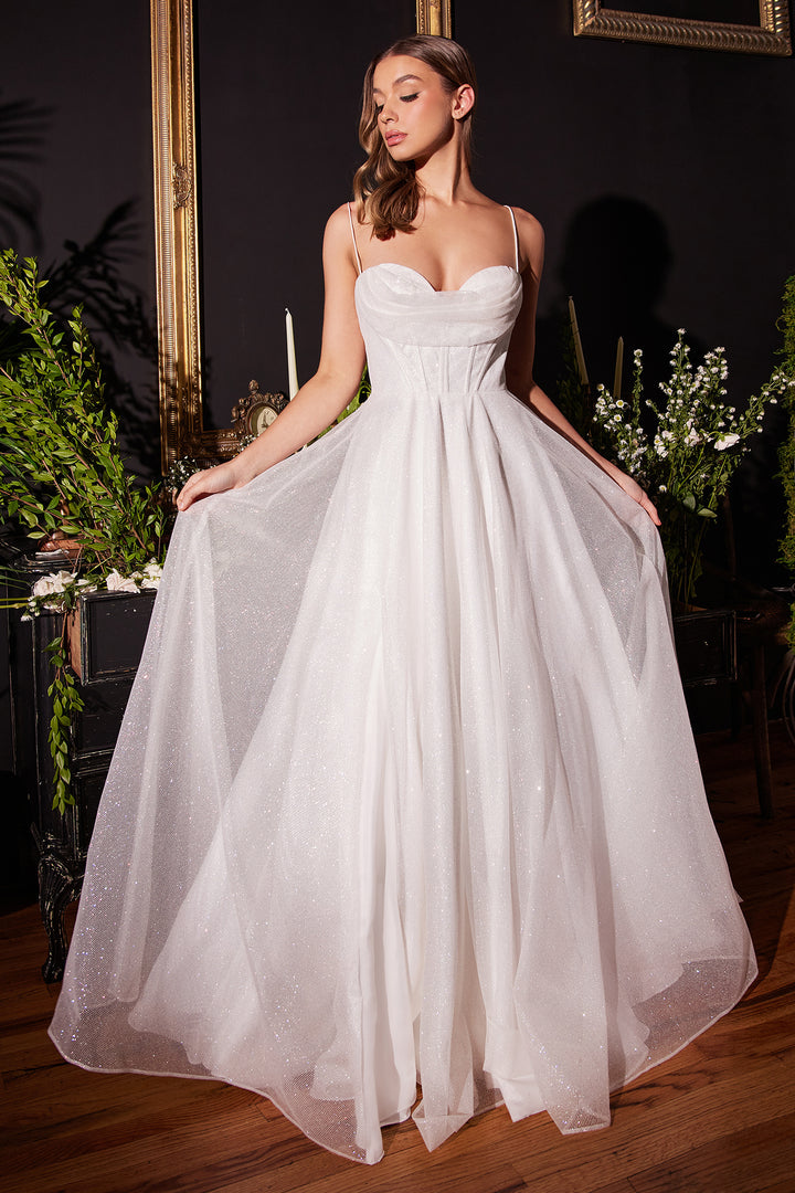 CINDERELLA DIVINE CD253W Glitter Flocked Bridal Gown with Cowl Slit