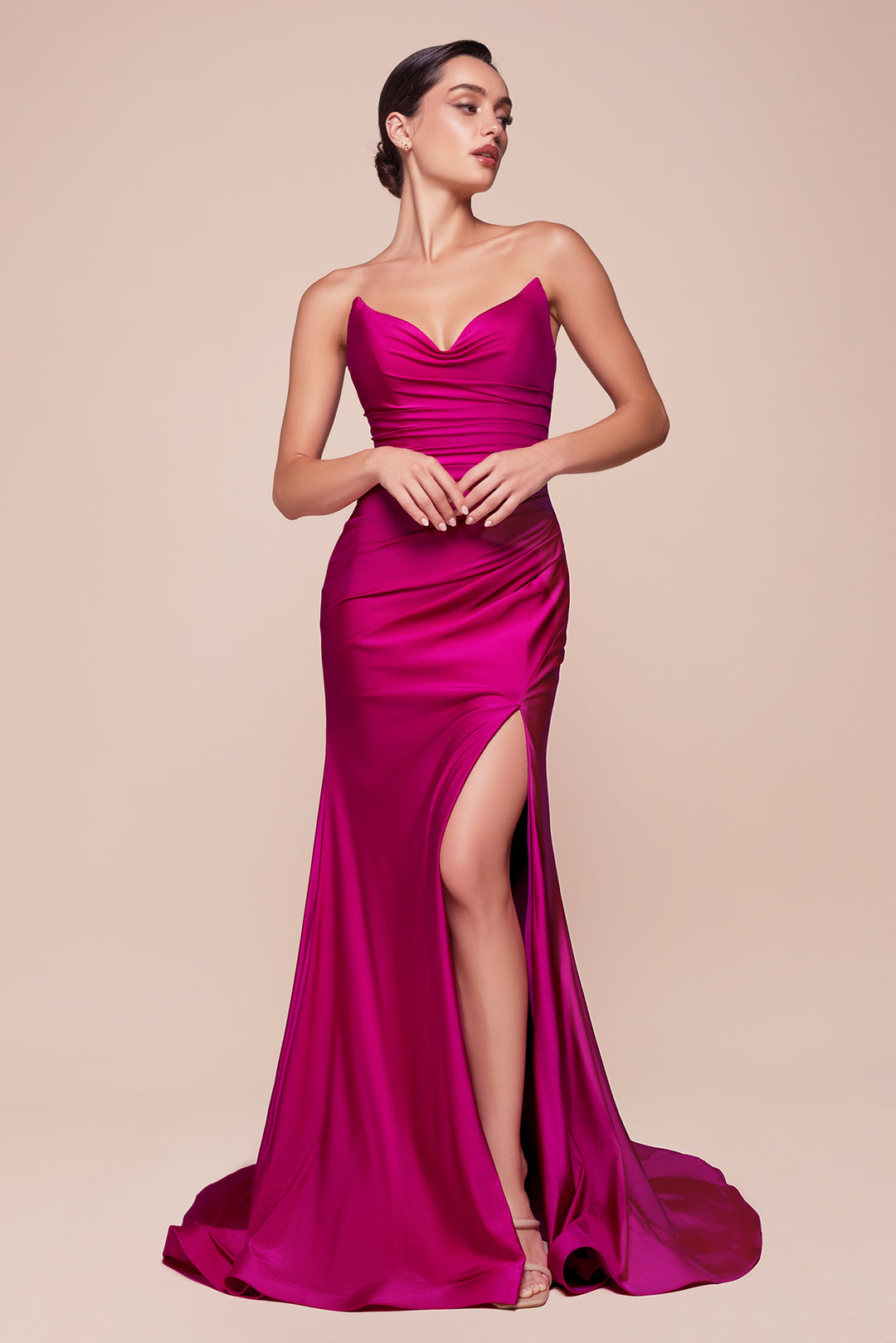 CINDERELLA DIVINE CD791 Strapless V-neck Satin Fitted Dress