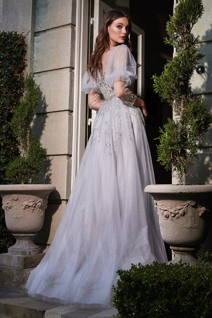 CINDERELLA DIVINE B707 Puffed Sleeves Tulle Gown