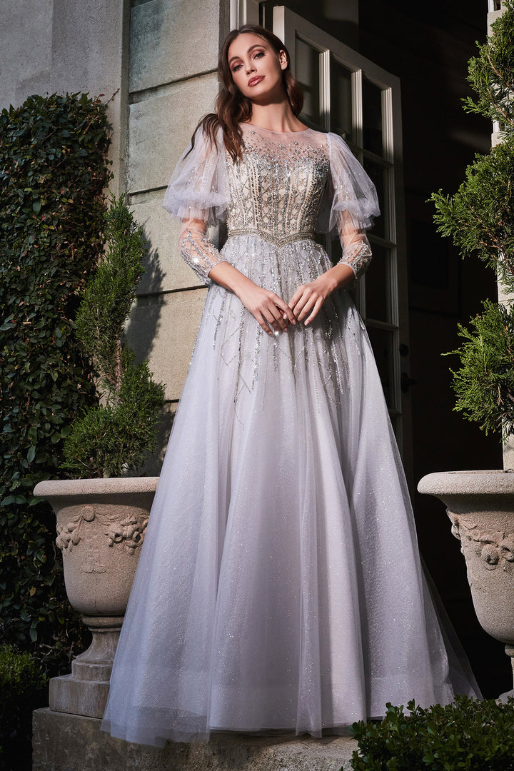 CINDERELLA DIVINE B707 Puffed Sleeves Tulle Gown