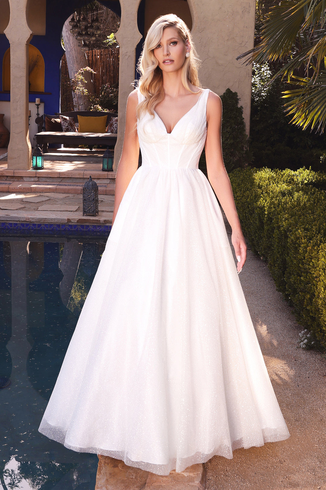 CINDERELLA DIVINE CB077W A-Line Glitter Bridal Ball Gown