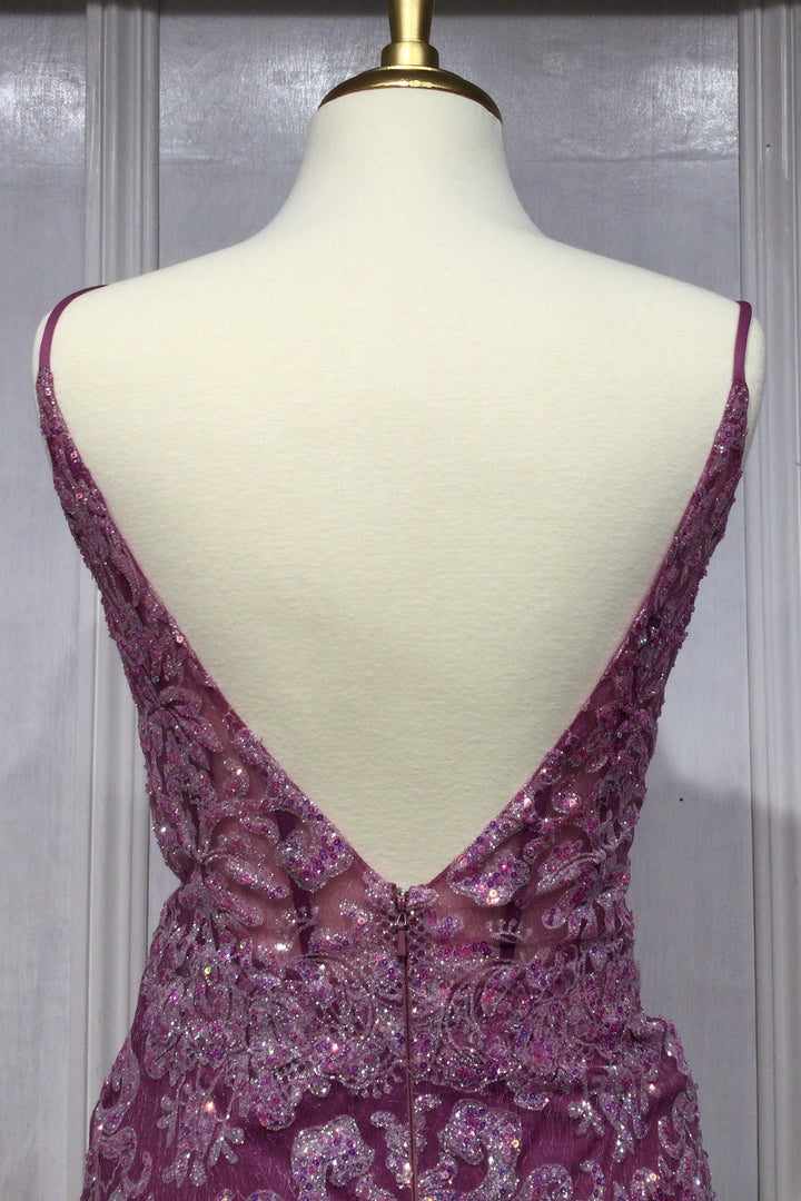 CINDERELLA DIVINE CC2189 Fitted Glitter Sleeveless V-Neck Gown