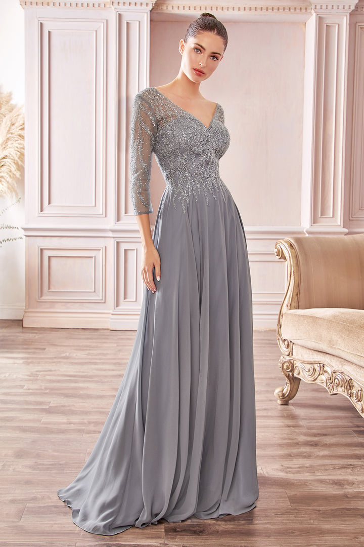 CINDERELLA DIVINE CD0171 3/4 Sleeve Chiffon A-Line Gown