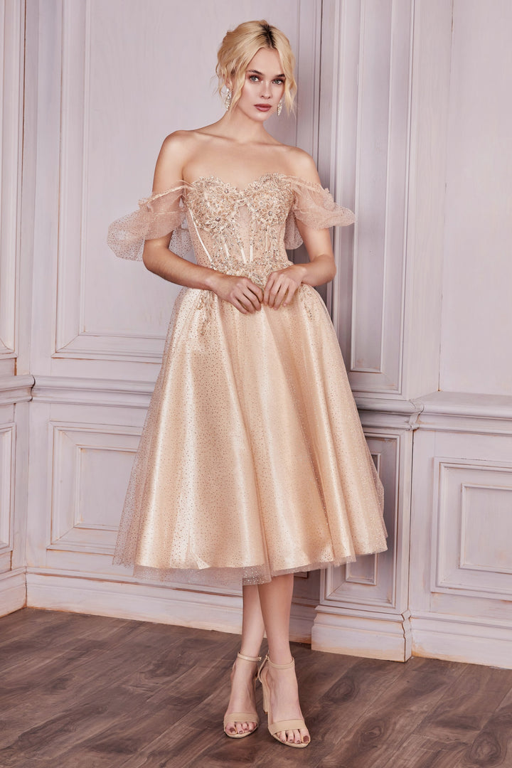 CINDERELLA DIVINE CD0187 A-Line Tea Length Dress