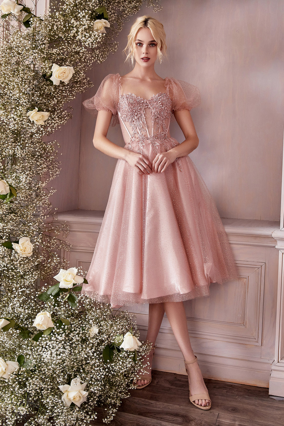 CINDERELLA DIVINE CD0187 A-Line Tea Length Dress