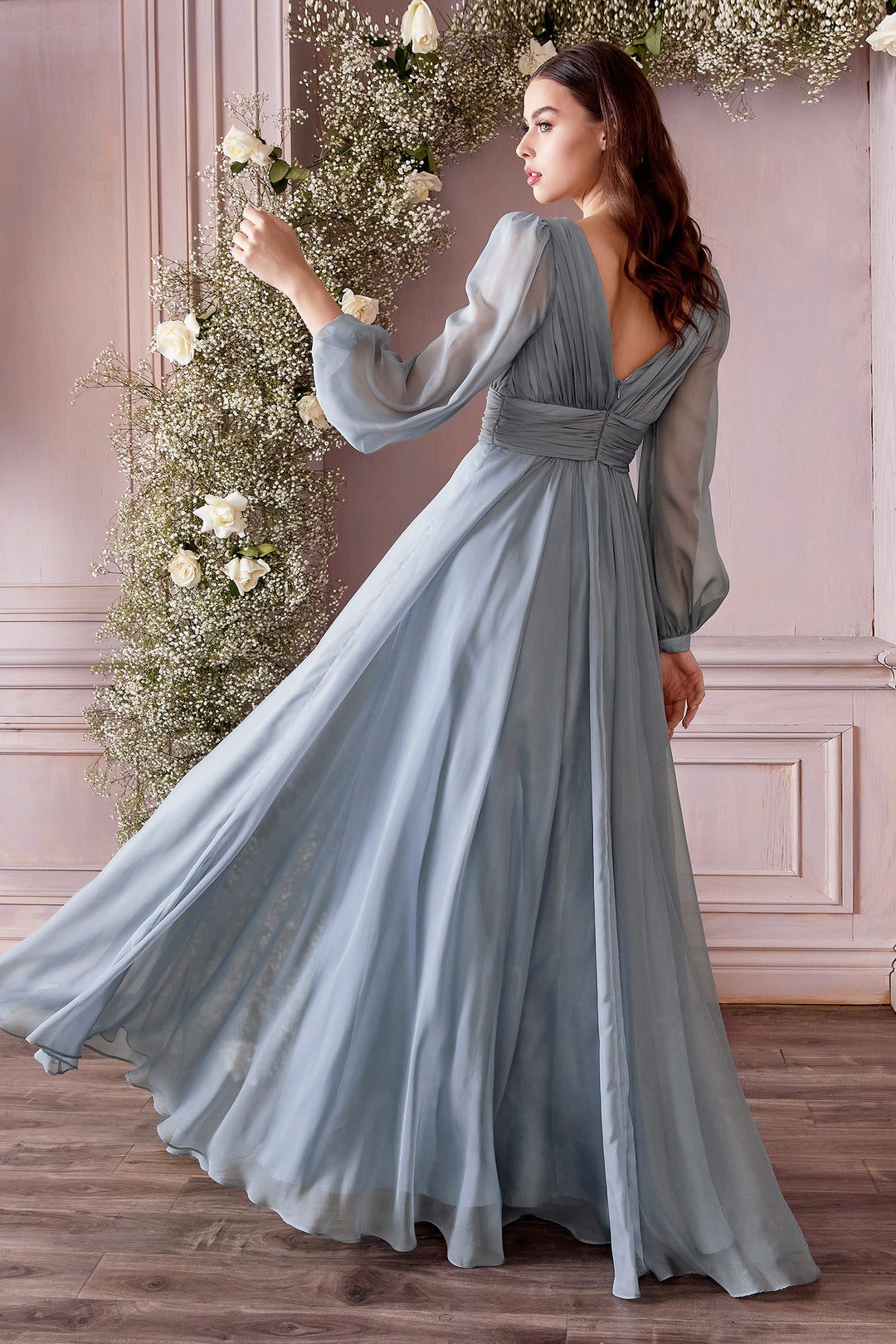 CINDERELLA DIVINE CD0192 Long Sleeve Chiffon Gown