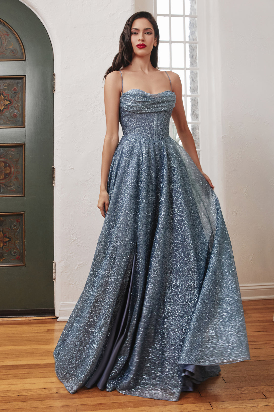 CINDERELLA DIVINE CD252 A-Line Glitter Lace-Up Corset Gown