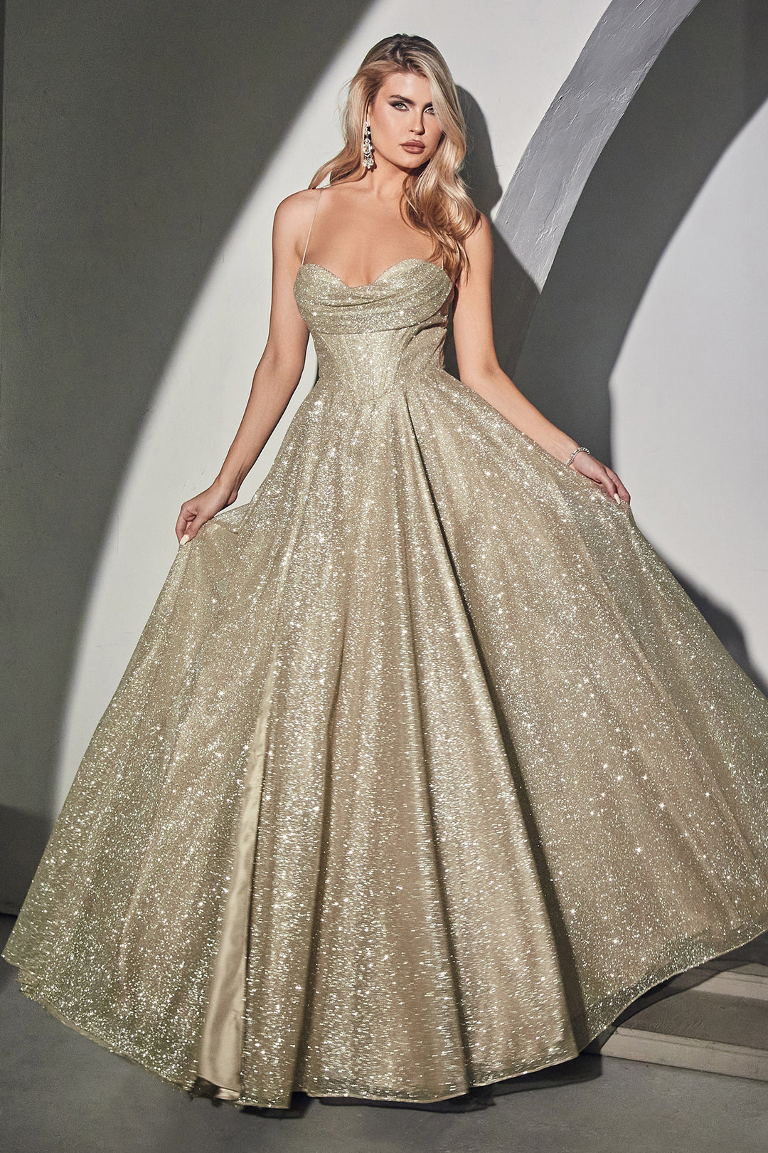 CINDERELLA DIVINE CD252 A-Line Glitter Lace-Up Corset Gown