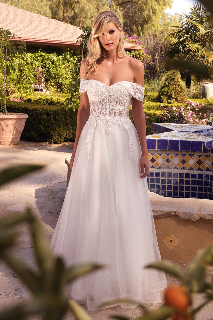 CINDERELLA DIVINE CD961W Lace Off-Shoulder Corset Bridal Gown